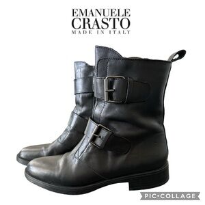 Emanuele Crasto Double buckle moto combat black boots italian leather size 8